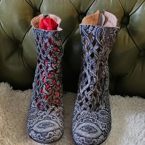 John Fluevog Black and Gray Ankle Boots with High Heel